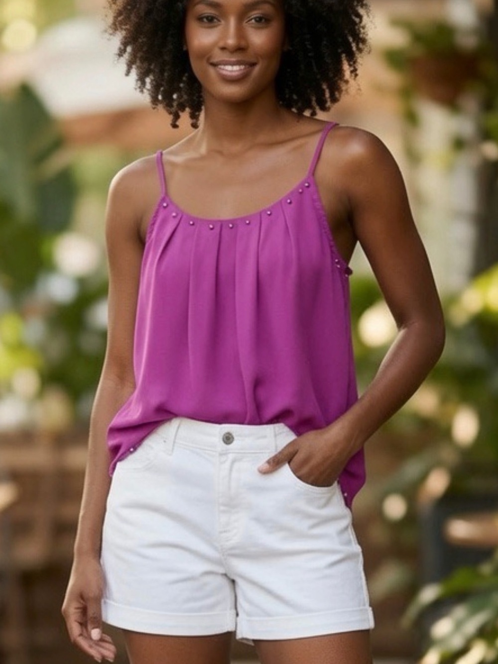Women’s Purple Spaghetti Strap Beaded Cami Top Medium